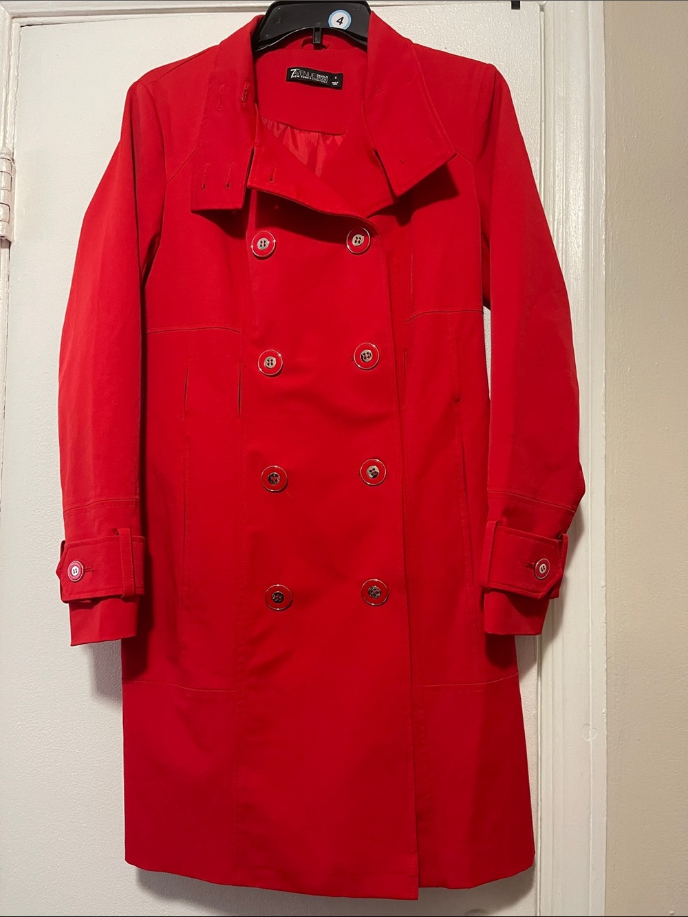 7th Avenue Red Double Breasted Trench Coat Women’s S